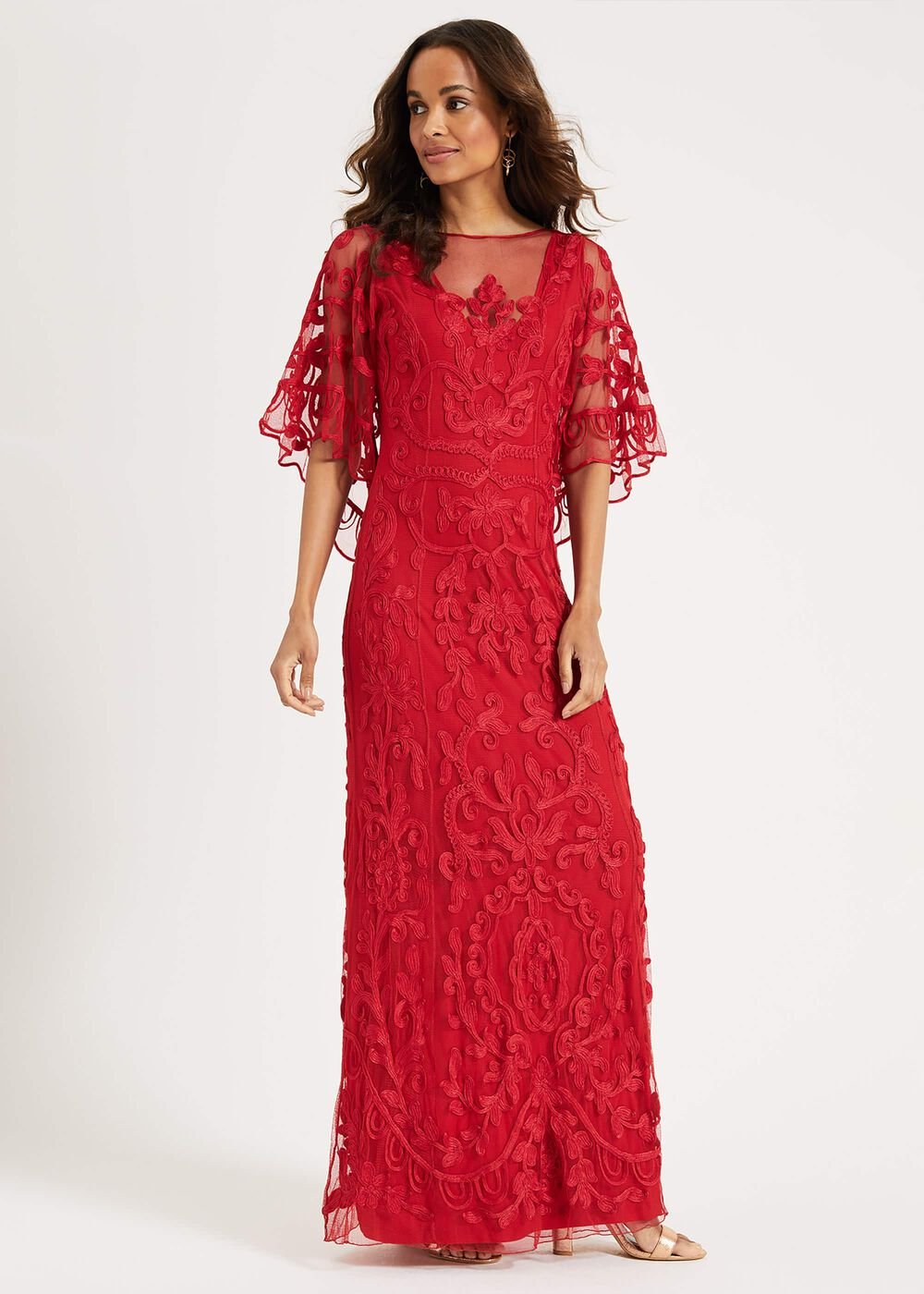 Aviana Tapework Lace Maxi Dress - Red