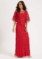 Aviana Tapework Lace Maxi Dress - Red