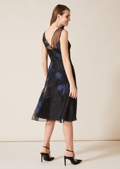 Simone Applique Flower Dress - Black/Evergreen