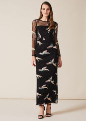 Astrid Embroidered Bird Dress - Black