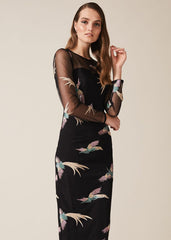 Astrid Embroidered Bird Dress - Black