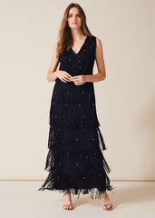 Kandice Fringe Maxi Dress - Navy