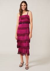 Katalina Dip Dye Fringe Dress - Magenta/Orchid