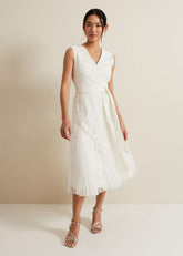 Caterina Embroidered Flared Wedding Dress - Pale Cream