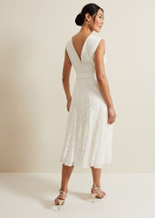 Caterina Embroidered Flared Wedding Dress - Pale Cream