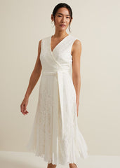 Caterina Embroidered Flared Wedding Dress - Pale Cream