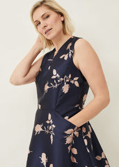 Jordyn Jacquard Fit And Flare Dress - Navy/ Ballet Pink