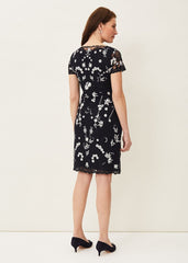 Floris Embroidered Shift Dress - Navy/Ivory