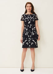 Floris Embroidered Shift Dress - Navy/Ivory