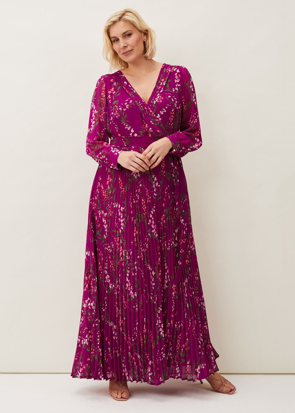 Carmen Pleated Maxi Dress - Bright Plum