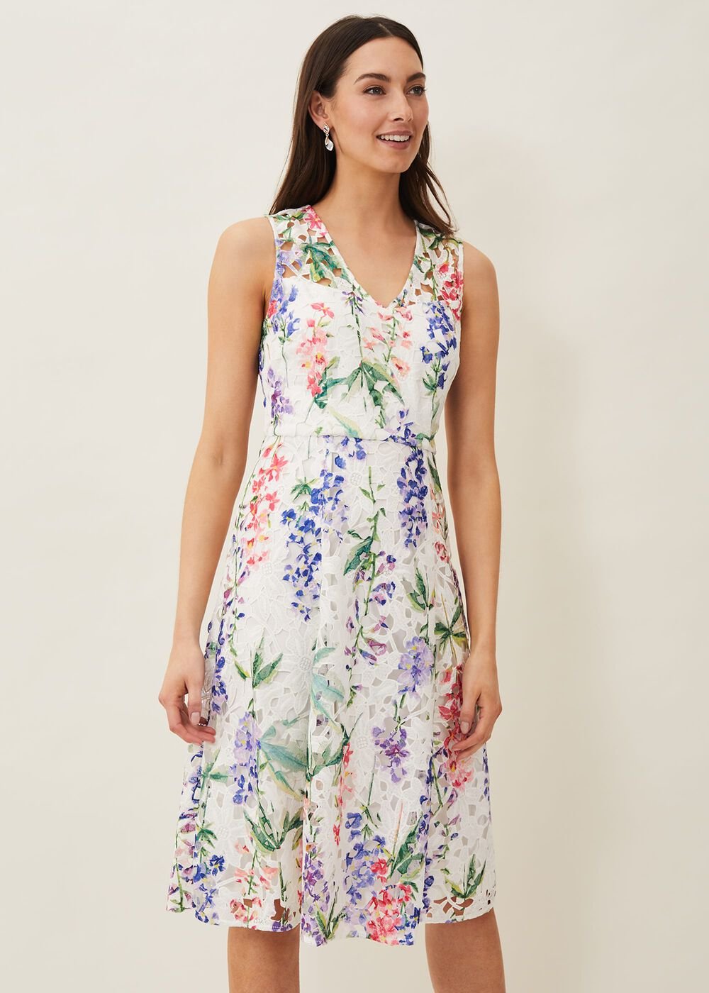 Lonnie Floral Fit And Flare Dress - Ivory/Multi