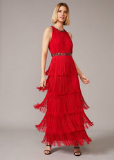 Albertina Fringe Maxi Dress - Scarlet