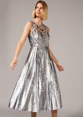 Lainey Shimmer Sequin Midi Dress - Silver