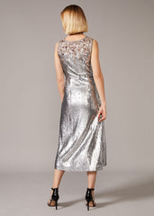 Lainey Shimmer Sequin Midi Dress - Silver