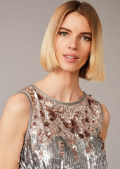 Lainey Shimmer Sequin Midi Dress - Silver
