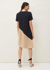 Doty Colourblock Linen-Blend Swing Dress - Navy/Stone