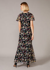 Daiva Embroidered Fishtail Dress - Black/Multi