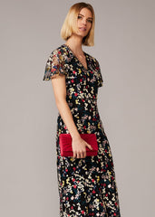 Daiva Embroidered Fishtail Dress - Black/Multi