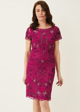 Nessa Embroidered Dress - Fuchsia
