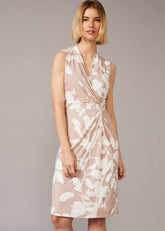 Rose Floral Placement Dress - Taupe/Ivory