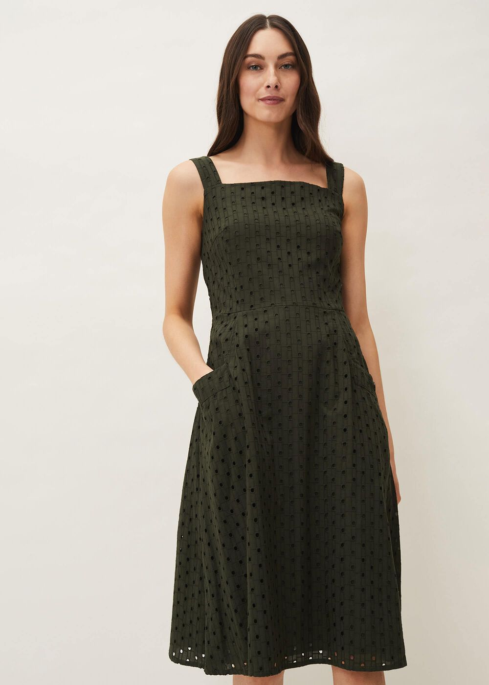 Olymea Broderie Dress - Khaki
