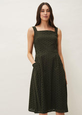 Olymea Broderie Dress - Khaki