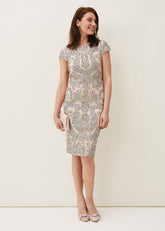 Genevieve Tapework Lace Dress - Oyster/Navy
