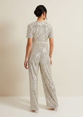 Alessandra Sequin Embellished Jumpsuit - Silver
