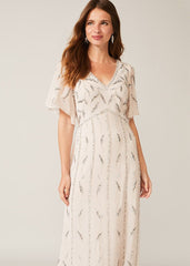 Meredith Embellished Leaf Dress - Pearl