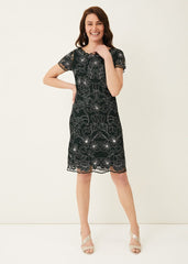Nessa Embroidered Dress - Pine/Pearl