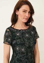 Nessa Embroidered Dress - Pine/Pearl