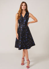 Ottilie Floral Jacquard Fit And Flare Dress - Black/Sapphire