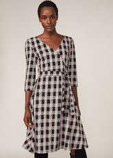 Ava Check Tie Waist Dress - Black/Pink