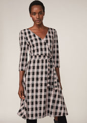 Ava Check Tie Waist Dress - Black/Pink