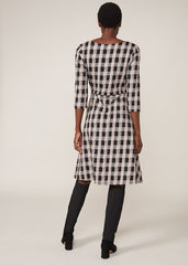 Ava Check Tie Waist Dress - Black/Pink