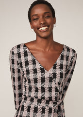 Ava Check Tie Waist Dress - Black/Pink