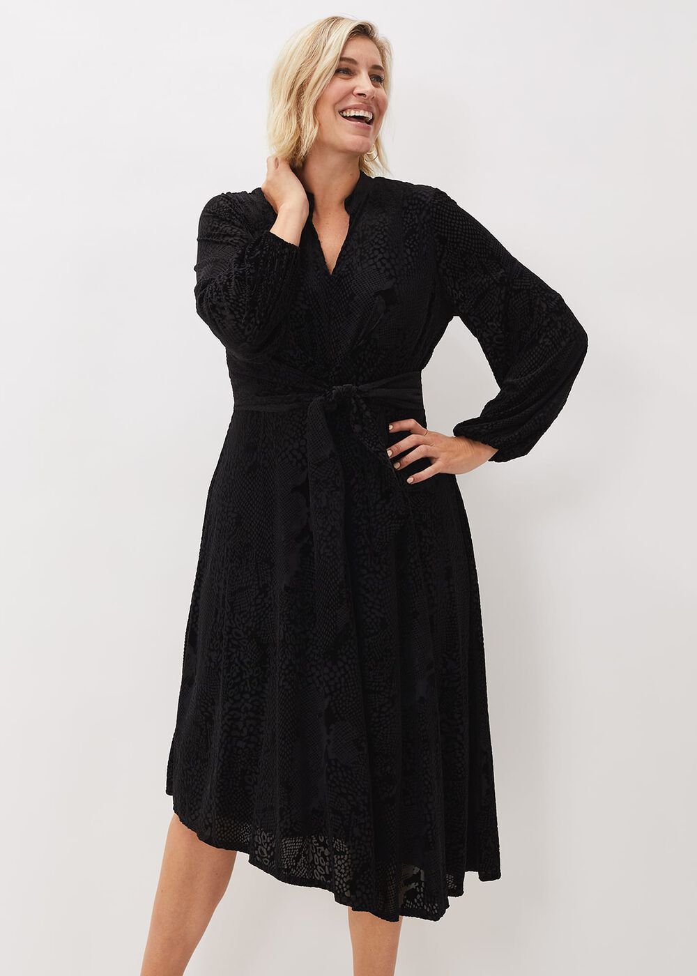 Devore Tie Asymmetric Dress - Black