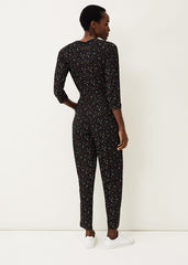 Anglia Ditsy Print Jersey Jumpsuit - Black