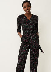 Anglia Ditsy Print Jersey Jumpsuit - Black