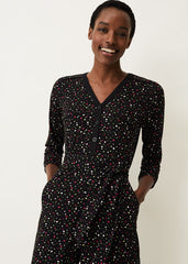 Anglia Ditsy Print Jersey Jumpsuit - Black