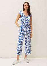 Nerissa Floral Wide Leg Jumpsuit - Blue/White