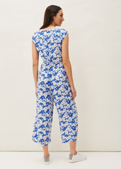 Nerissa Floral Wide Leg Jumpsuit - Blue/White