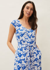 Nerissa Floral Wide Leg Jumpsuit - Blue/White