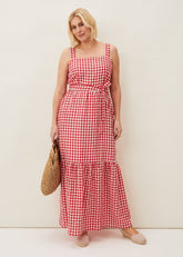 Geri Gingham Maxi Dress - Red/Ivory