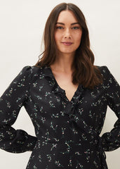 Jamila Ditsy Print Wrap Dress - Black