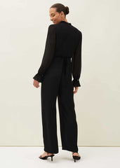 Una Velvet Trim Jumpsuit - Black