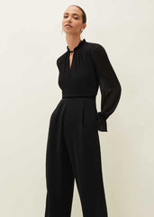 Una Velvet Trim Jumpsuit - Black