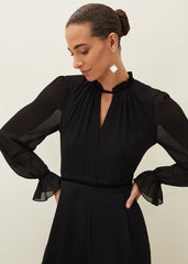 Una Velvet Trim Jumpsuit - Black