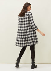 Meriah Check Swing Dress - Black/Ivory
