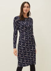 Ally Swirl Midi Dress - Navy